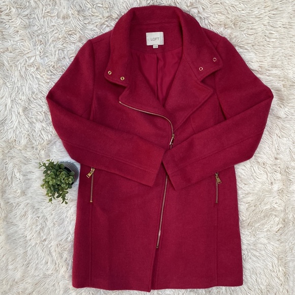🎉HP🎉 Loft Wool Blend Moto Coat 💗 Raspberry - Picture 6 of 16